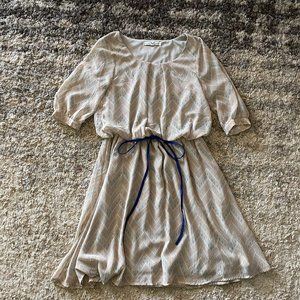 Tan Cream Chevron Polka Dot Blouson Sheer Dress Womans sz Small